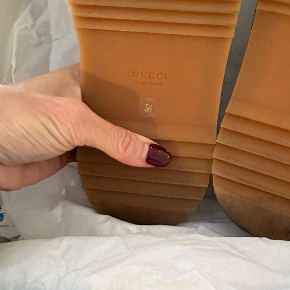 Gucci Beige and Brown platform GG Pattern Slides-worn once! Comes with bag/box - Picture 10 of 14